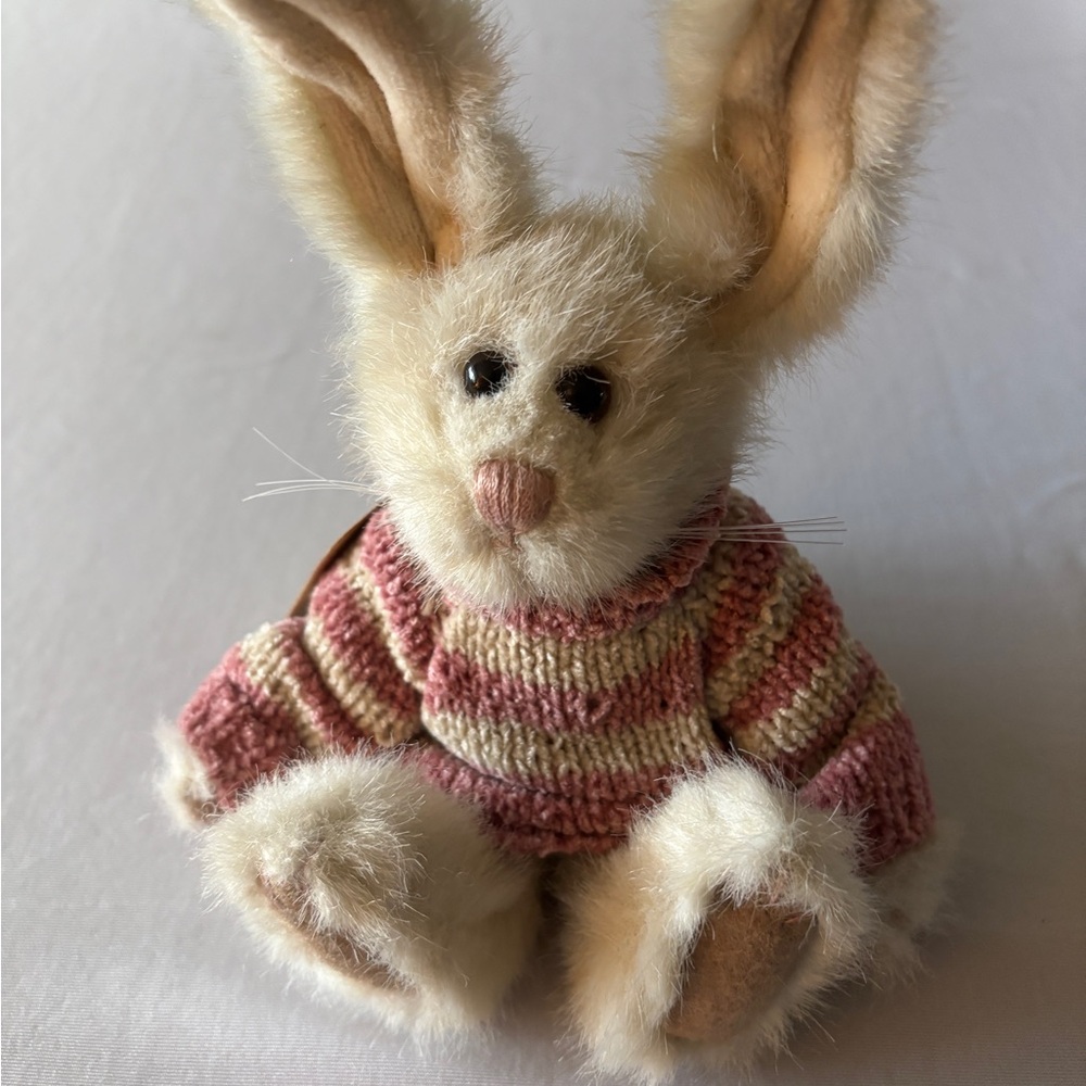 Boyds Bears Cream Bunny in Pink & Cream Striped Sweater